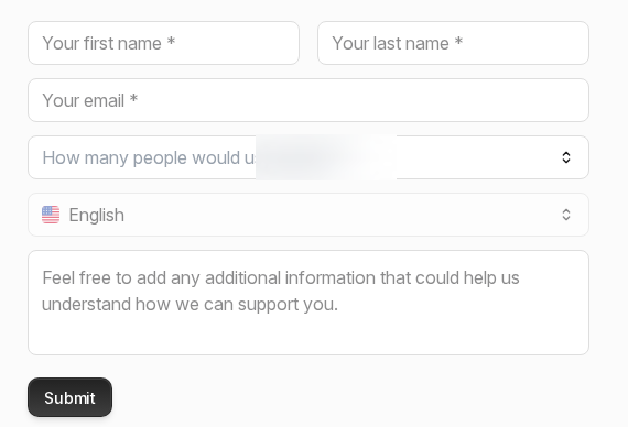 October 12: the same button leads to a demo request form with name, email, team size, language and message fields.