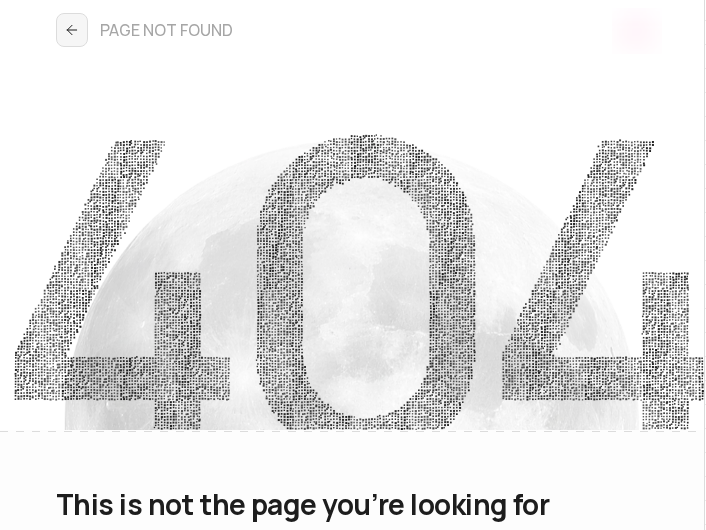 A 404 page: Page not found. This is not the page you&rsquo;re looking for. A small logo is blurred.